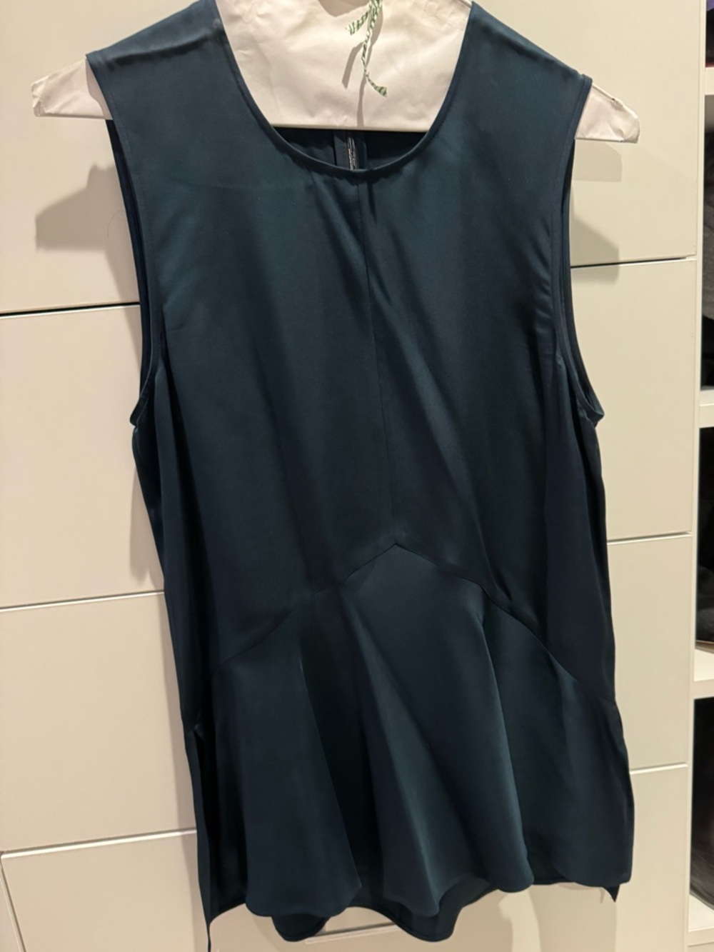 Theory Teal Satin Sleeveless Peplum Tank